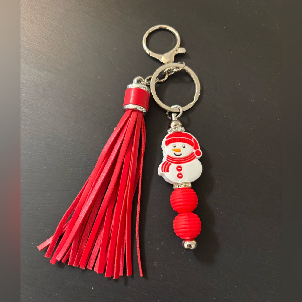 Red Snowman Keychain with Tassel